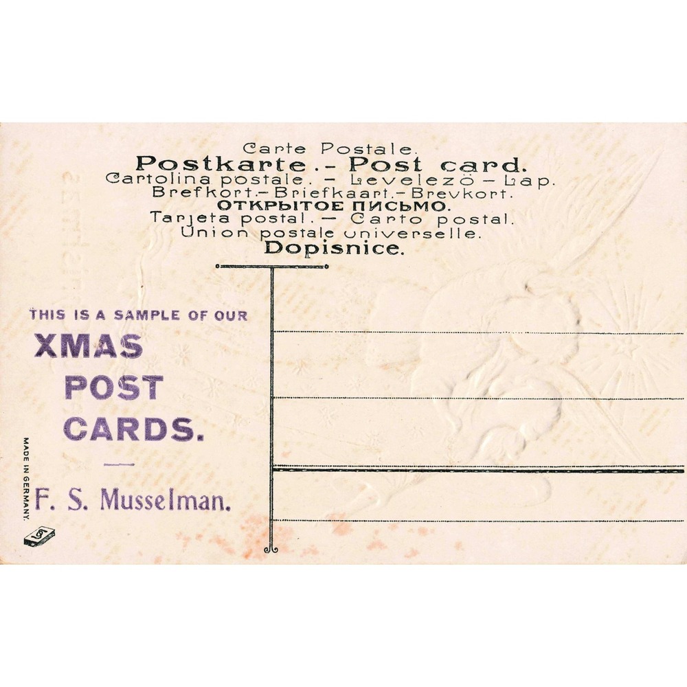 Christmas Postcard Two Angels Guiding Star Gold Wings 1053 Embossed Antique - Picture 2 of 2
